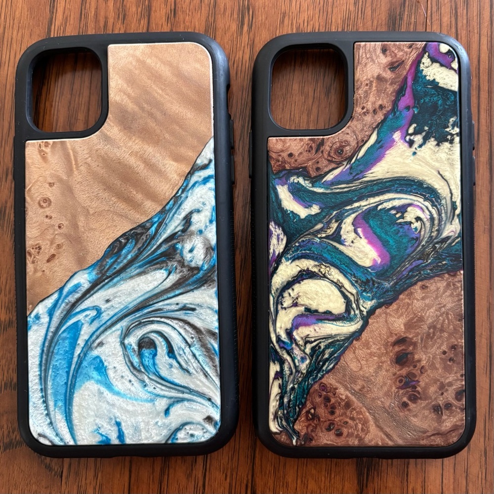 Carved iPhone 11 Set of 2 Wood and Resin Phone Cases